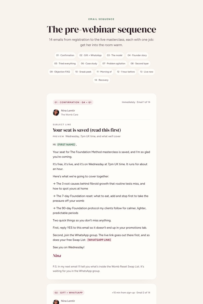 Pre-webinar email sequence preview